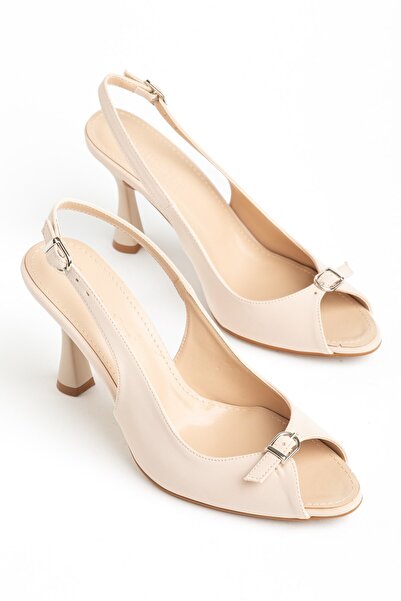 Dilimler Ayakkabı Γυναικεία πέδιλα με τακούνι μεγάλου μεγέθους, μπεζ σατέν με...