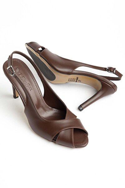 Dilimler Ayakkabı Γυναικεία πέδιλα με τακούνι σε μεγάλο μέγεθος, καφέ χρώμα μ...