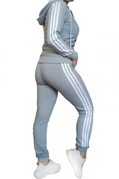 OEM Women's tracksuit, sports, two pieces, Gray with white stripes