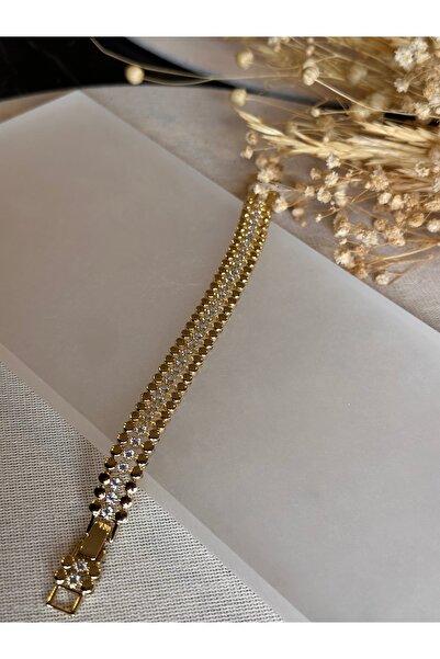 Bade Jewelry سوار Xuping ذهبي بثلاثة صفوف من الأحجار الكريمة، عصري ومقاوم للص...