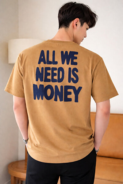 Tarz Cool Ανδρικό μπλουζάκι oversize με στάμπα  "All We Need Is Money " με γρ...