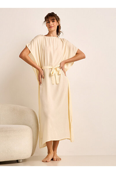 FAV Midi Kaftan Night Dress Short Sleeves Lace Trim Viscose