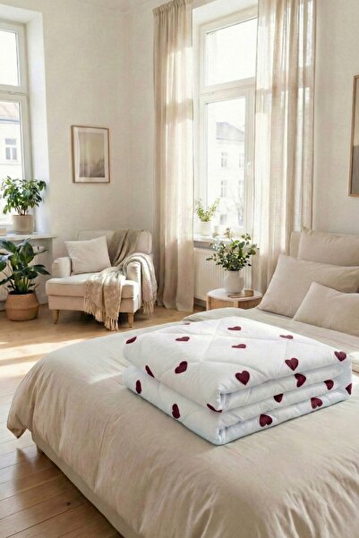 Rivosa Lovely Tek Kişilik Silikon Yorgan - Kalp Desenli Romantik Çeyizlik Yatak Örtüsü Renkli Kalp