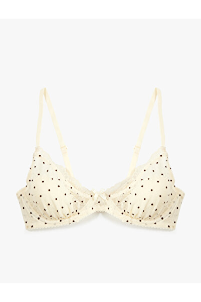 Koton Rahat Kalıp Dolgusuz Fiyonk Detaylı Puantiyeli Balenli Tül Sütyen