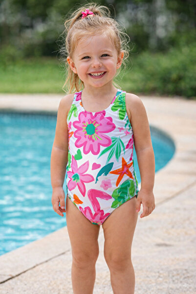 ues Κοριτσίστικο μαγιό με πολύχρωμα λουλουδάτα σχέδια