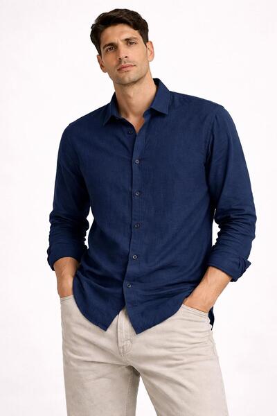 CLASSİCS MEN Ανδρικό βαμβακερό κανονικό φαρδύ μακρυμάνικο πουκάμισο Huffa 7585