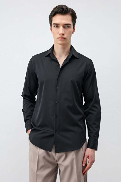 Antioch Μαύρο Ανδρικό Πουκάμισο Comfort Slim