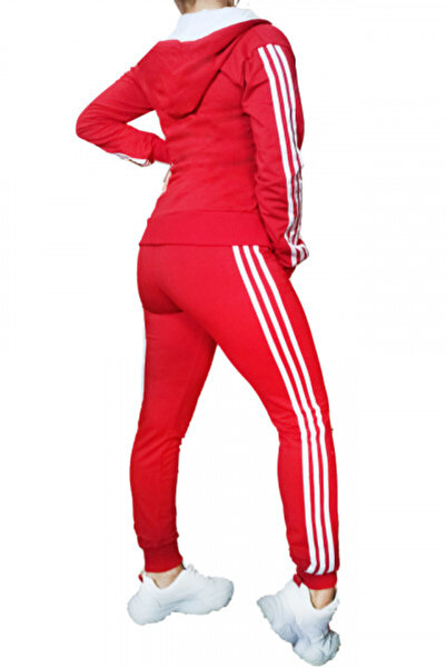 OEM Women's tracksuit, sports, two pieces, Red, with white stripes