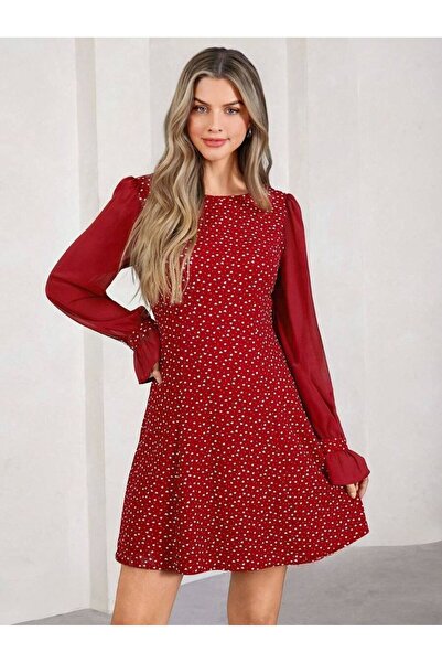 Iuliashop Rochie scurtă Frida Grena cu inimi albe - S