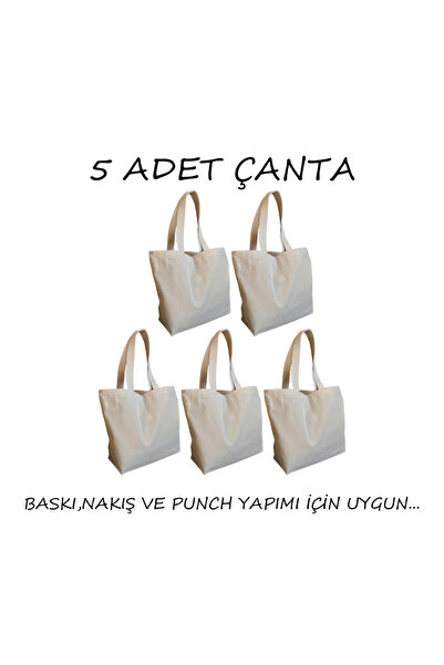 Desen Atölye Gabardin Çanta 5'li Paket %100 Pamuk 260gr. Punch Nakışı Ve Boya...