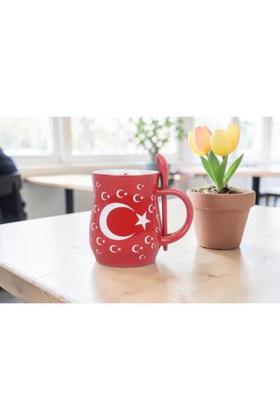 e-life shop Moon and Star Design Porcelain Mug with Turkish Flag and Spoon – ...
