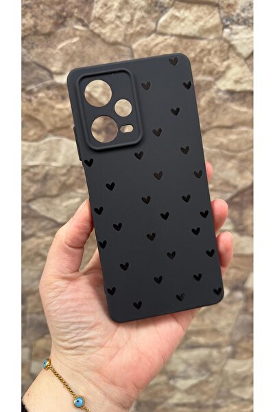 Vip Case Redmi Note 12 Pro 5G Uyumlu Mini Siyah Kalp Desenli Silikon Darbe Em...