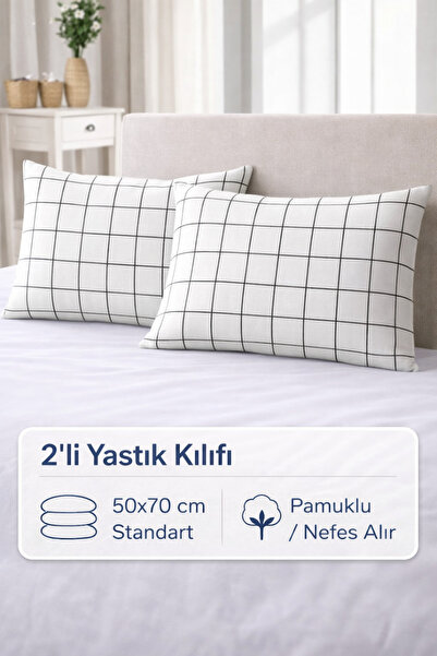 DüşEvi 2-Piece Pillowcase 50X70 Cotton Square Pattern