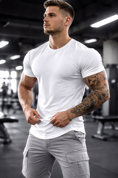 DEEPSENCE Λευκό μπλουζάκι με οβάλ κόψιμο, 100% βαμβάκι