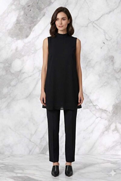 Puane Women's Front Combed Cotton Tunic with Chiffon Detail and Zero Sleeves ...