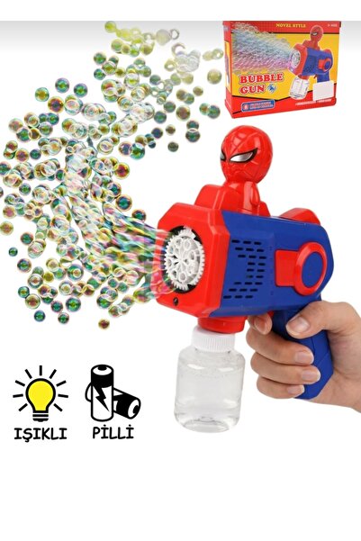 IŞILTI DURAĞI pilli ışıklı örümçek adam figürlü baloncuk köpük tabancası