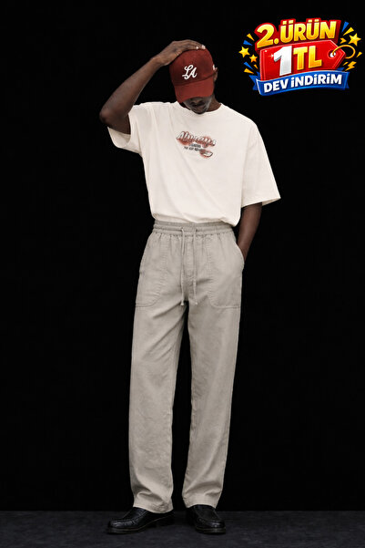 DAMGA JEANS Men's Low Waist Premium Loose Stone Linen Trousers