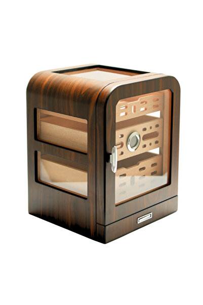 Parmida Cohiba Kahverengi Aksesuar Çekmeceli Camlı Sedir Humidor Puro Kutusu ...