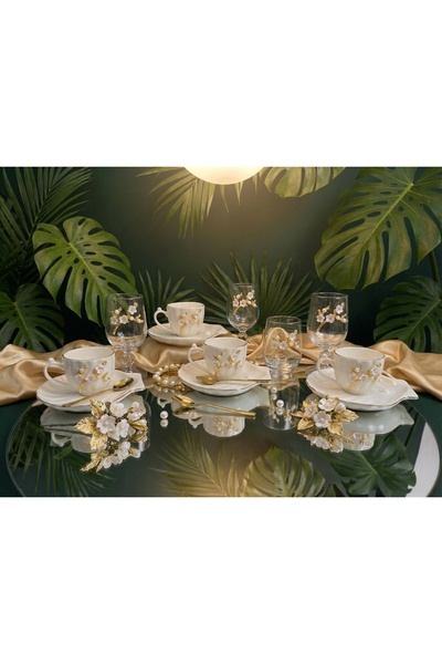 Elta Collection İstiridye Fincanlı Papatya Figürlü 6 Kişilik Kahve Sunum Seti...