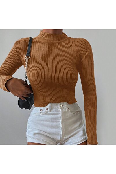 FİFTY ONE Women's Ribbed Knitwear Sweater Turtleneck Long Sleeve Slim Fit Sty...