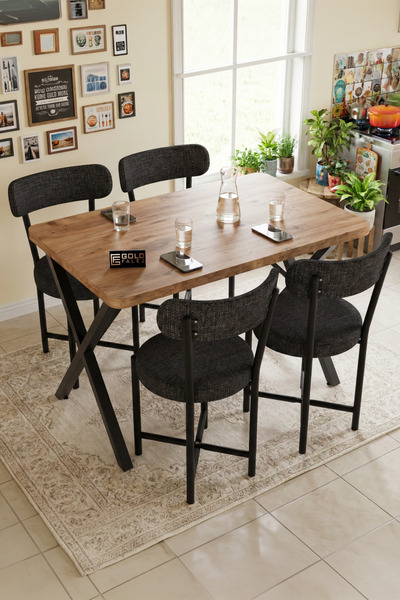 GOLDFALEZ Mutfak Masası 4 Sandalyeli Set 110x70 cm Modern Bahçe Cafe Masa Tak...