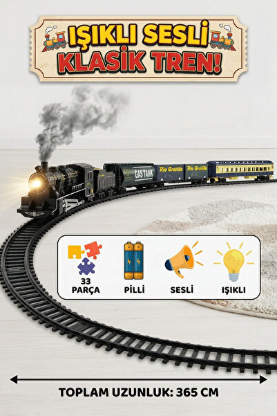 craftivio Classic Series Pilli Işıklı Sesli Oyuncak Tren Seti - 33 Parça Nost...