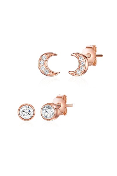 Lulu & Jane Modeschmuckohrstecker 2er Set Ohrstecker roségold Zirkonia weiß