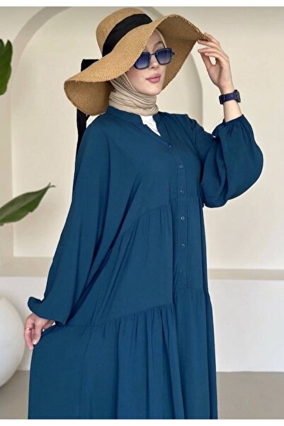 LAVRE Button Detailed Layered Relaxed Fit Hijab Dress