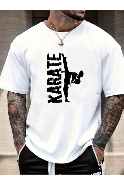 WOODROFFE Ανδρικό μπλουζάκι με στάμπα καράτε, φαρδιά γραμμή