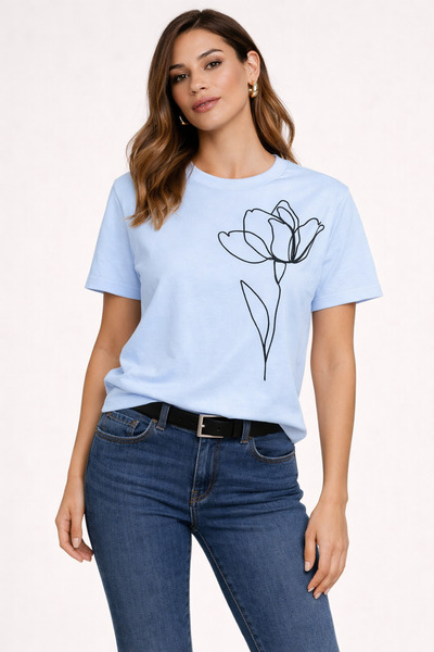 VODEXA Tricou oversize pentru femei, cu imprimeu BLACK FLOWER, 100% bumbac, c...