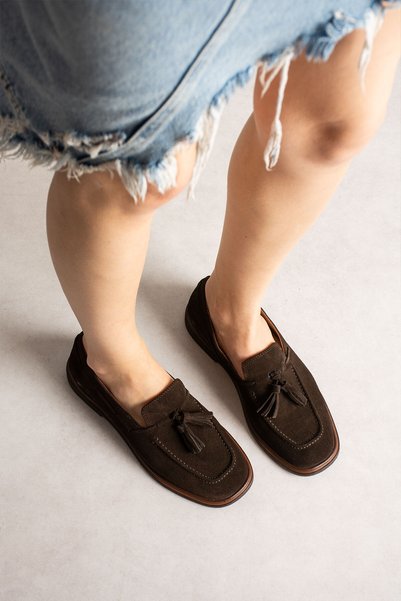 Siena Shoes Velina Women's Tassel Detailed Genuine Leather Loafer Brown Suede