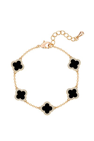 Lulu & Jane Modeschmuckarmband Armband gelbgold Zirkonia weiß Acryl schwarz