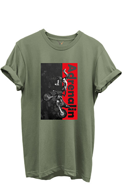 WİDİ Μπλουζάκι Motocross Freestyle με στάμπα αδρεναλίνης, 100% βαμβακερό, χακ...