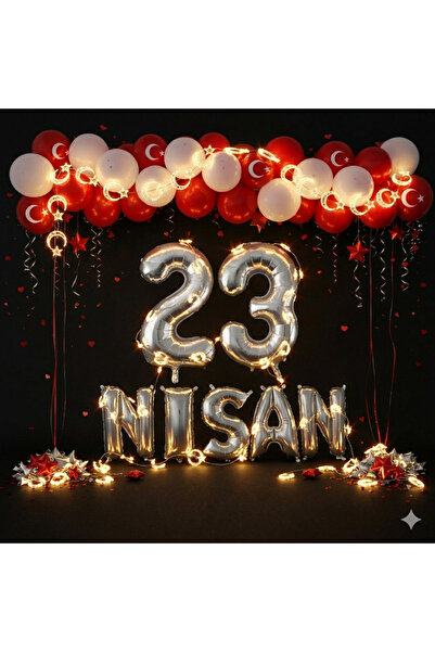 tedaks April 23 Children's Day Themed Moon-Star Led Silver Foil Number and Le...