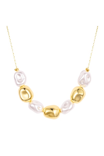 Lulu & Jane Perlenhalskette Kette gelbgold Glasperle weiß