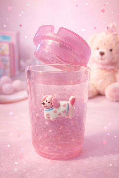 PELIUS Kawaii Oto Küllüğü, Pembe Simli Küllük, Köpek Figürlü Kül Tablası, Y2K...