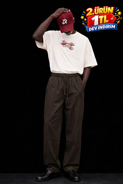 DAMGA JEANS Men's Low Waist Premium Loose Fit Dark Brown Linen Trousers