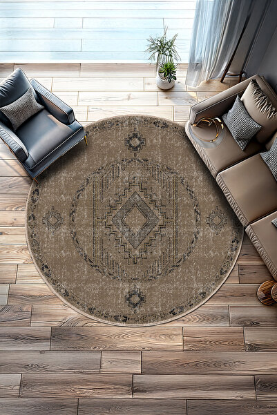 BigArts Home Kahverengi Geometrik Desenli Şönil Salon Halısı Mutfak Oturma Od...