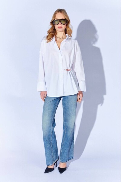 CGA Γυναικείο λευκό πουκάμισο από ποπλίνα, κοντό μπροστά και μακρύ πίσω, over...