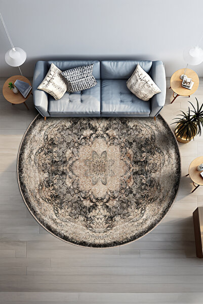 BigArts Home Antrasit Gri Yuvarlak Yolluk Salon Mutfak Kilim Yüksek Kalite Şö...