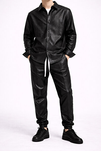 vulgariromania Unisex Set Eco-Leather Python Pattern – Shirt and Elegant Pant...