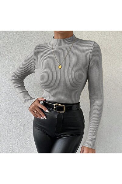FİFTY ONE Women's Ribbed Knitwear Sweater Turtleneck Long Sleeve Slim Fit Sty...