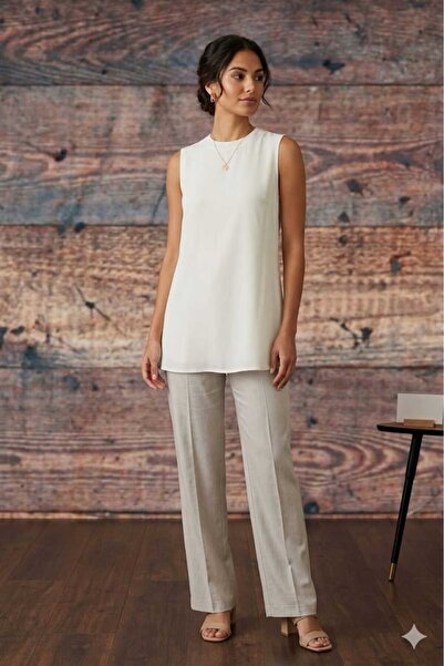 Puane Women's Front Combed Cotton Tunic with Chiffon Detail and Zero Sleeves ...