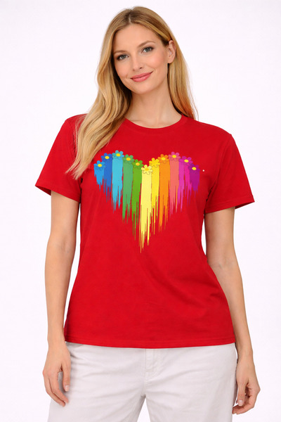 VODEXA Tricou oversize pentru femei, cu imprimeu COLORFUL HEART, 100% bumbac,...