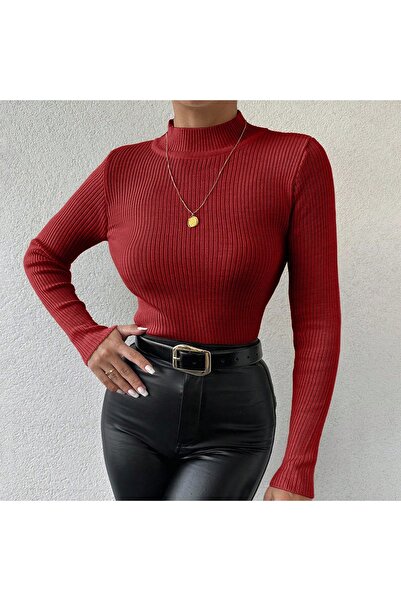 FİFTY ONE Women's Ribbed Knitwear Sweater Turtleneck Long Sleeve Slim Fit Sty...