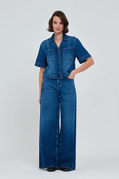 Pantamo Jeans Pantamo Mavi Kadın Kot Gömlek