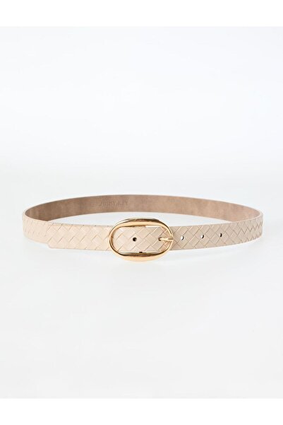Jimmy Key Μπεζ οβάλ δερμάτινη ζώνη με πλεκτή όψη και σχέδιο