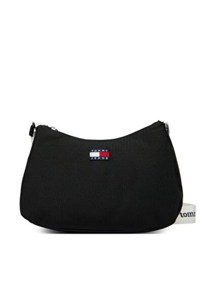 Tommy Hilfiger Γυναικεία μαύρη τσάντα ώμου με λογότυπο μάρκας, κατάλληλη για ...