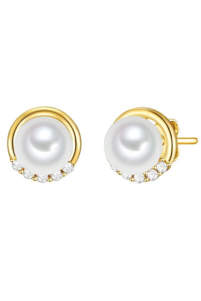Lulu & Jane Modeschmuckohrstecker Ohrstecker gelbgold Muschelkernperle weiß Z...