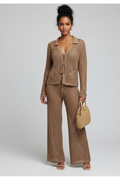 Sea Style Σετ Παντελονιού με Διάτρητη Πλεκτή Ζακέτα – Μποέμ Στυλ με Λεπτομέρε...